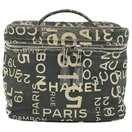 Chanel-CHANEL Bycy Vanity Cosmetic Pouch Canvas Black CC Auth bs11565-Black
