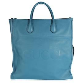 Gucci-Bolsa de compras com logotipo de couro azul Gucci em relevo-Azul