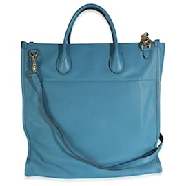 Gucci-Gucci Blue Leather Logo Embossed Shopper Tote-Blue