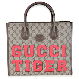 Gucci-Bolso tote superior pequeño con monograma GG Supreme en beige de Gucci-Castaño