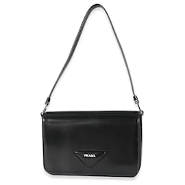 Prada-Prada Black Brushed Leather Shoulder Bag-Black