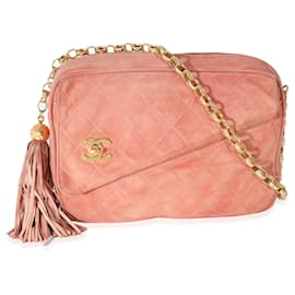 Chanel-Bolsa Chanel em camurça rosa bijoux com corrente para câmera-Rosa