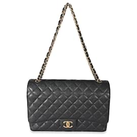 Chanel-Bolsa Chanel Black Caviar Maxi com aba forrada-Preto