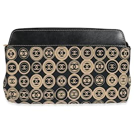 Chanel-Chanel Bolsa preta com logotipo CC em lona bege-Preto,Bege