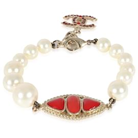 Chanel-Chanel Faux Pearl & Red Gripoix CC Bracelet-Other
