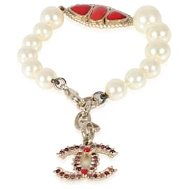 Chanel-Chanel Faux Pearl & Red Gripoix CC Bracelet-Other