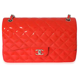 Chanel-Chanel Red Quilted Patent Leather Jumbo Double Flap Bag-Red