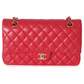 Chanel-Bolsa Chanel em pele de cordeiro rosa escuro com aba média-Rosa