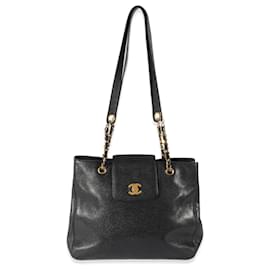 Chanel-Chanel 24Bolso tote con cadena CC de caviar negro vintage de K-Negro