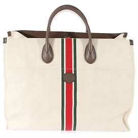Cabas pliable en lin Web beige Gucci Rouge Beige Vert