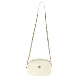 Chanel-Chanel White Leather Casual Trip Camera Bag-White