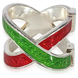 Gucci-Anel esmaltado cruzado vermelho e verde Gucci Web em prata esterlina-Outro