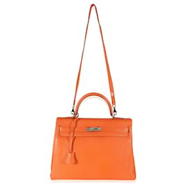 Hermès-Hermes Feu Togo Kelly 35 PHW-Orange