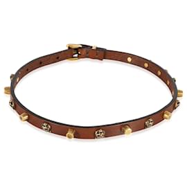 Gucci-Gucci Brown Leather Feline Head Studded Gold Tone Choker-Other