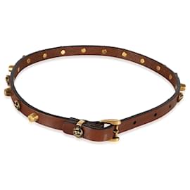 Gucci-Gucci-Halsband aus braunem Leder mit Katzenkopf und Nieten in Goldton-Andere