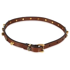 Gucci-Gucci Brown Leather Feline Head Studded Gold Tone Choker-Other