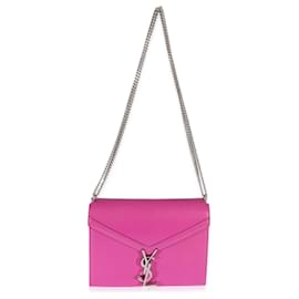 Saint Laurent-Saint Laurent Fuchsia Calfskin Cassandra Monogram Chain Bag-Pink