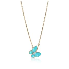 Van Cleef & Arpels-Van Cleef & Arpels Two Butterfly Pendant With Diamond & Turquoise  0.19 ctw-Other