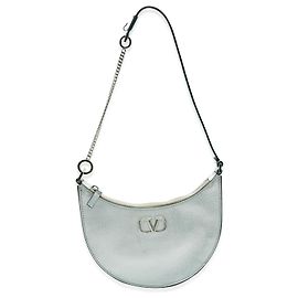Mini Hobo Vlogo em couro graneado prateado da Valentino Outro