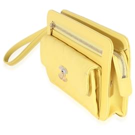 Chanel-Chanel Yellow Lambskin Quilted Front Pocket Wristlet-Yellow