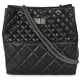 Chanel-Chanel Couro de bezerro preto Alto 2.55 Reeditar sacola-Preto