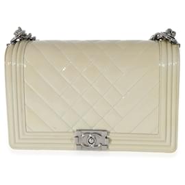 Chanel-Chanel 14P Grey Patent Mix Quilted New Medium Boy Bag-Grey