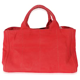 Prada-Mittlere Canapa-Tasche aus rotem Canvas mit Nieten von Prada-Rot