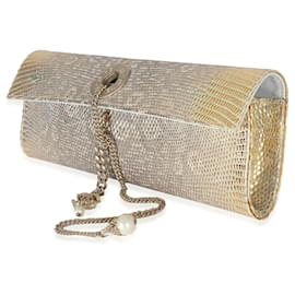 Chanel-Chanel Vintage Gold Lizard Tube Flap Clutch-Other