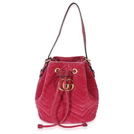 Gucci-Gucci Pink Velvet Matelassé GG Marmont Bucket Bag-Pink