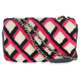 Chanel-Chanel Fuchsia Navy White Shearling Lambskin Emoticon Single Flap Bag-Pink,White,Multiple colors