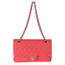 Chanel-Chanel Red Matte Caviar Bolsa com aba forrada média-Vermelho