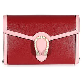 Gucci-Gucci Pink White Leather Dionysus Chain Wallet-Pink,Red