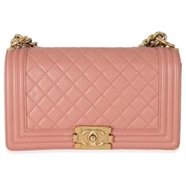 Chanel-Pink Quilted Caviar Old Medium Boy Bag-Pink