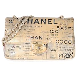 Chanel-Chanel Bolsa com aba forrada média com estampa de jornal graffiti de edição limitada-Multicor,Bege,Outro
