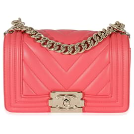 Chanel-Chanel 19P Red Chevron Quilted Small Boy Bag-Pink