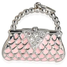Tiffany & Co-TIFFANY & CO. Charm de sac à main en diamant et émail en platine 0.04 ctw-Autre