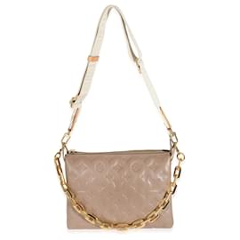 Louis Vuitton-Louis Vuitton Taupe Monogram Embossed Puffy Lambskin Coussin PM-Beige