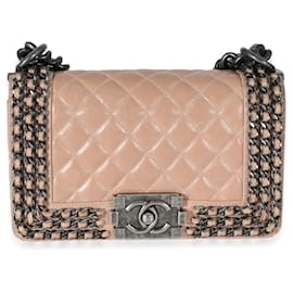 Chanel-Bolsa pequena Chanel em couro de bezerro esmaltado bege-Bege