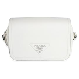 Prada-Prada White Vitello Daino Logo Crossbody Flap Bag-Bianco
