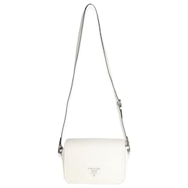 Prada-Prada White Vitello Daino Logo Crossbody Flap Bag-Bianco