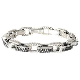 David Yurman-David Yurman Royal Cord Bracelet in  Sterling Silver 7 black diamonds 3/1 ctw-Other