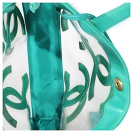 Chanel-Chanel Teal Vinyl Patent Triple CC Tote-Blue,Green
