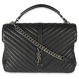 Saint Laurent-Borsa college grande Saint Laurent in pelle di agnello nera con motivo Chevron-Nero