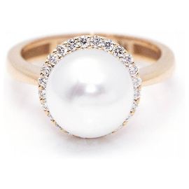 Autre Marque Anel de pérola e diamante. Dourado