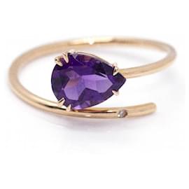 Autre Marque-RAY Amethyst and Gold Ring-Dark purple