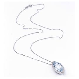 Autre Marque-Gold Necklace with Aquamarine.-Light blue