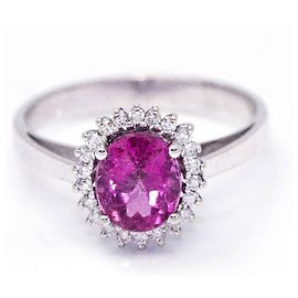 Autre Marque Anello con tormalina e diamanti. Viola scuro