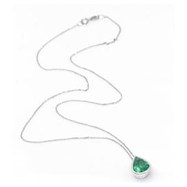 Autre Marque-Gold Necklace with Colombian Emerald.-Dark green