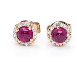 Autre Marque-Rose Gold and Ruby Earrings.-Pink,Golden