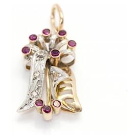 Autre Marque-Vintage TULIPA Pendant with Diamonds and Rubies.-Silvery,Golden,Dark purple